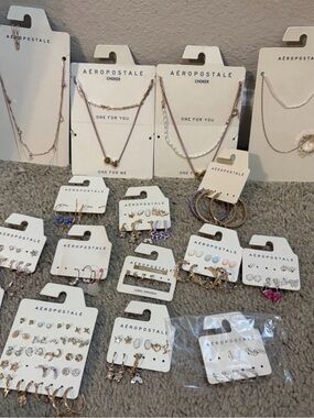 Lot Of New Aeropostale Jewelry Incomplete Sets New On Card Earrings Necklaces